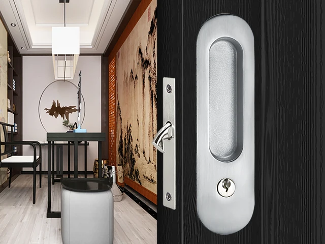 TOPKNORR-cerradura de puerta corredera para interiores, cerrojo Invisible  con llave de un solo lado, plegable