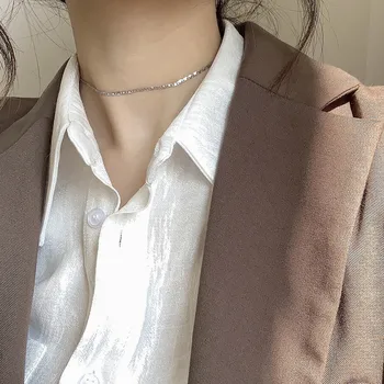 

Real 925 sterling silver choker necklace women collier femme gift, minimalism chain chockers necklaces silver jewellery