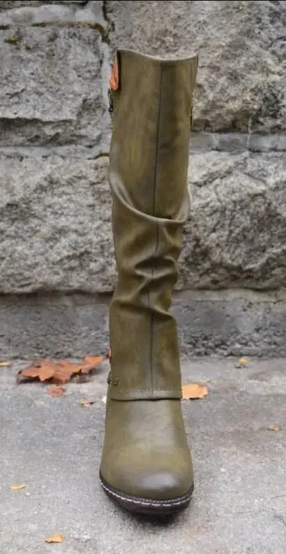 Botas Mujer; зимние сапоги до колена из искусственной кожи; женские зимние сапоги на высоком каблуке; женская обувь на молнии; цвет черный, красный, зеленый; большие размеры