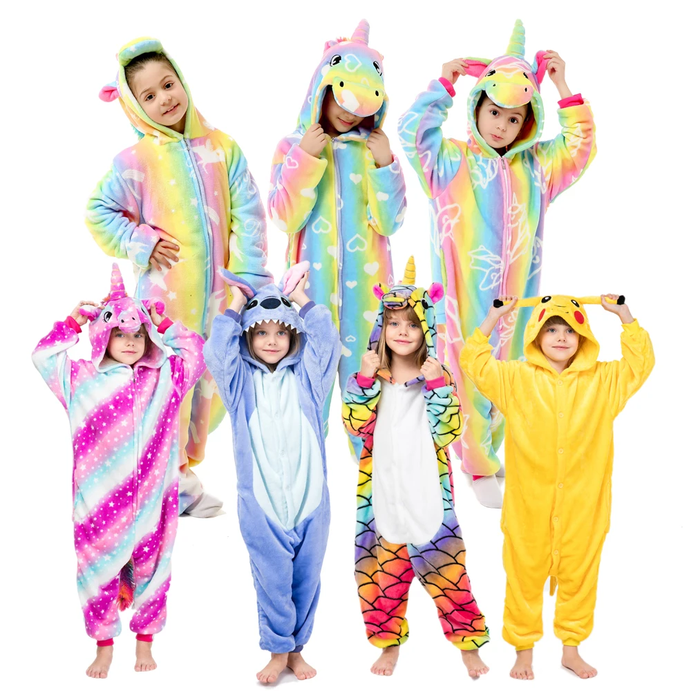 Unicorn Kigurumi Children's Sleepwear for Boys Girls Flannel Pajamas