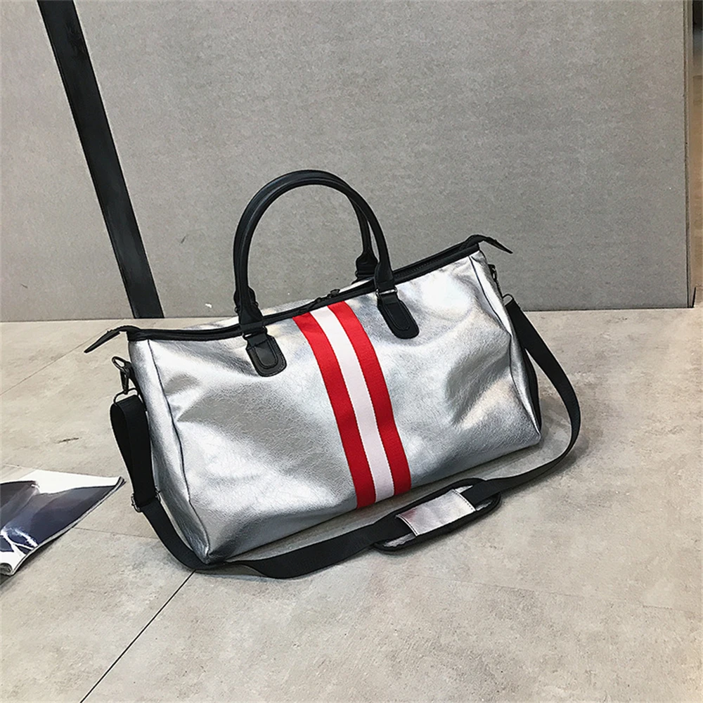 Silver Sports Bag Lady Luggage Travel Tote With Tag Duffel Gym Leather Women Yoga Fitness Sac De Sport Big | Багаж и сумки