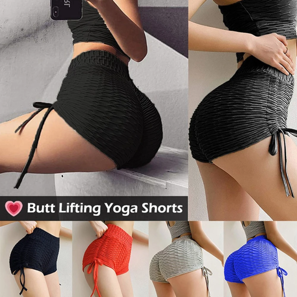 Booty Shorts for Women Yoga Pants High Waist Tummy Control Ruched Hot Running Workout Sports Shorts 