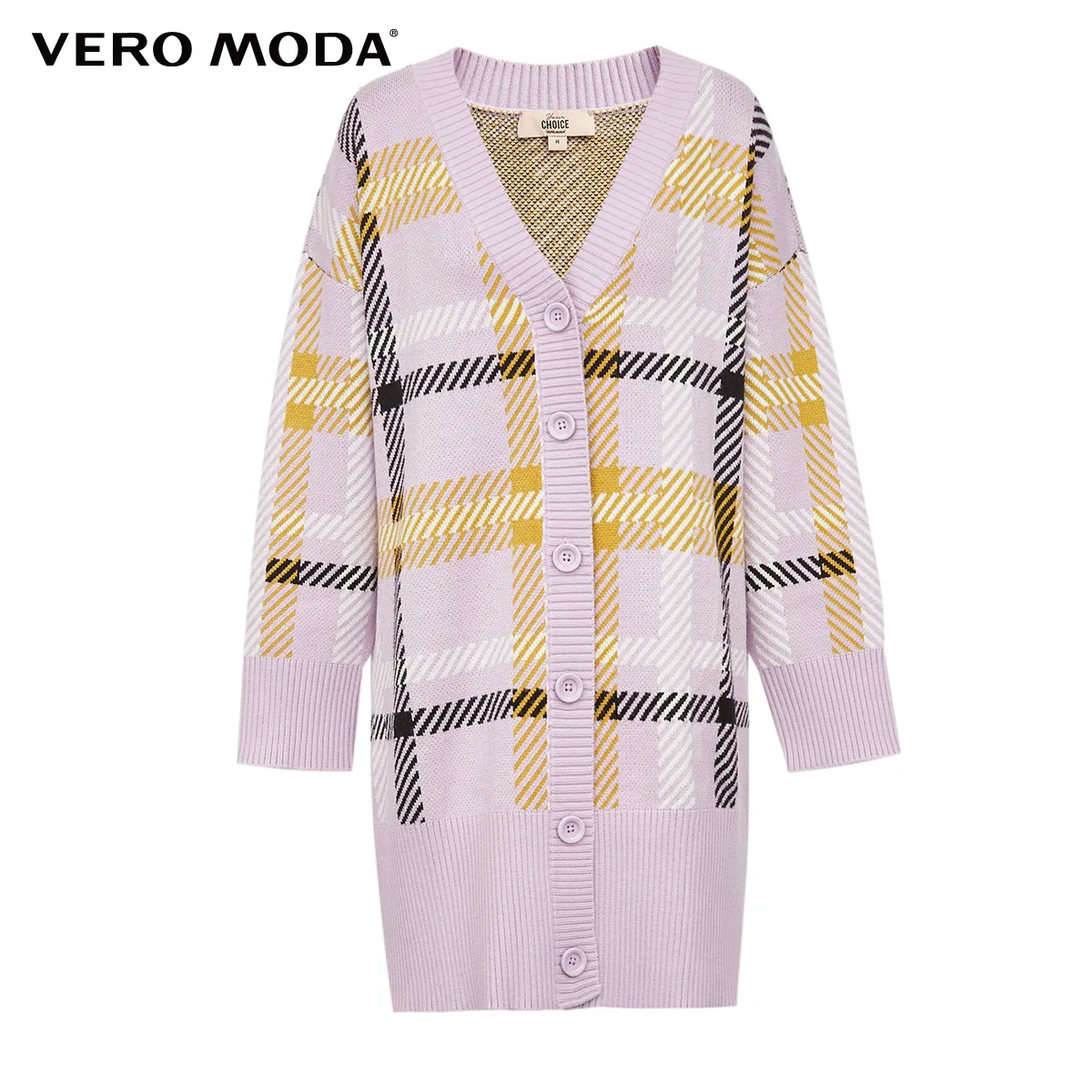 Vero Moda клетчатый однобортный вязаный кардиган средней длины с v-образным вырезом и открытыми плечами | 319325501