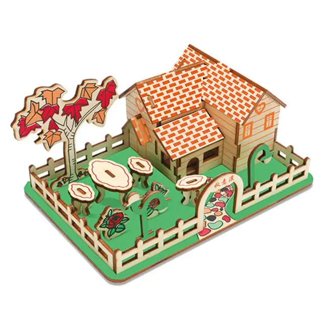 2Pcs DIY Puzzle Play Kids Gift Children Wooden House Educational Toys Kids Montessori Board Games Antistress Toys for Children 4