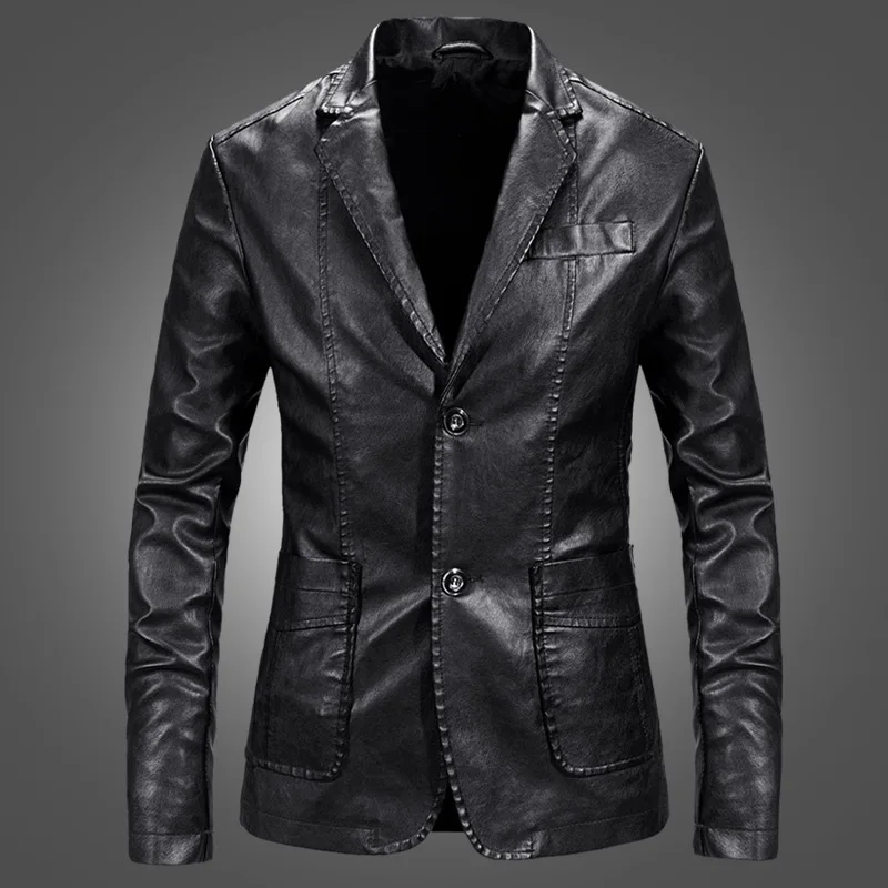 Мужской кожаный костюм теплая омытая кожаная куртка Молодежная Chaqueta De Cuero Para Hombre