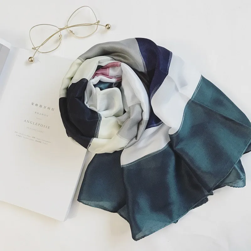 Роскошный брендовый дизайнерский цветной Полосатый шелковый шарф для женщин с принтом Пашмина из мягкой ткани женский пончо накидка шаль Sjaal 180*90 см