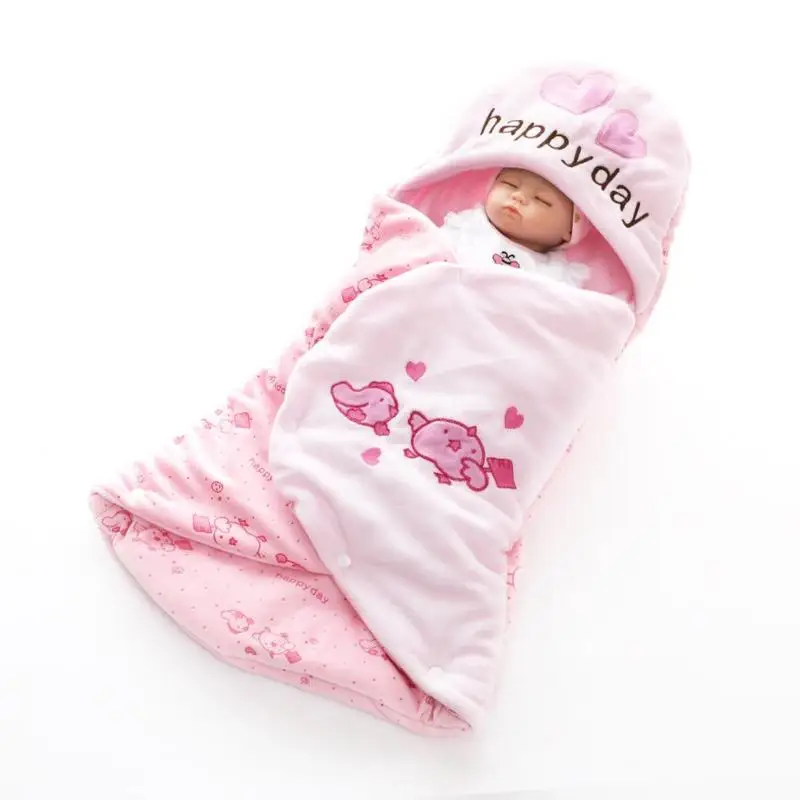 Зимний двухслойный спальный мешок для новорожденных, теплый конверт, зимнее одеяло, милая пеленка