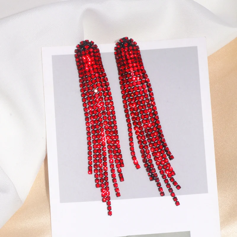 Shiny Colorful Rhinestone Drop Earrings For Women Long Tassel Crystal Dangle Earring Weddings Fashion Jewelry Gifts dangle earrings,drop earrings,long earrings,crystal earrings,crystal tassel earrings