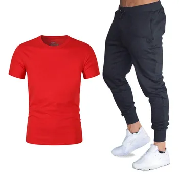 

New men's T-shirt + pants two-piece fashion casual sports suit men's T-shirt trousers
