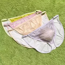 Men's Sexy U Convex Bag Large Size Ice Silk Ribbon Low Waist Briefs Men Ultra-Thin Underwear Comfortable Underpants Breathable
