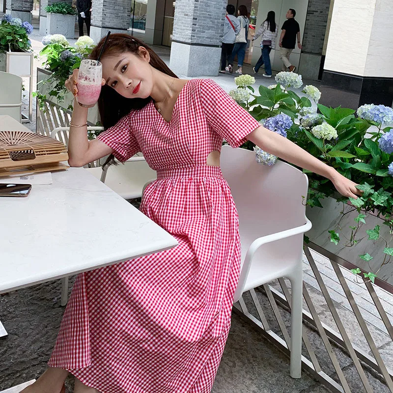 

Photo Shoot Very Fairy of France Non-mainstream Platycodon Grandiflorum Skirt Plaid Dress 2019 New Style Summer Wear fu gu qun B