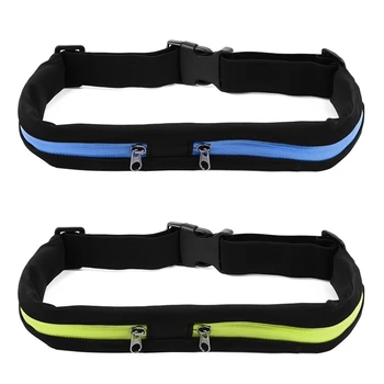 

2 Pcs Outdoor Sports Waterproof Bag Flexible Waist Bike Riding Belt Pocket Double Pocket for IPhone Android Phone (Green & Blue)