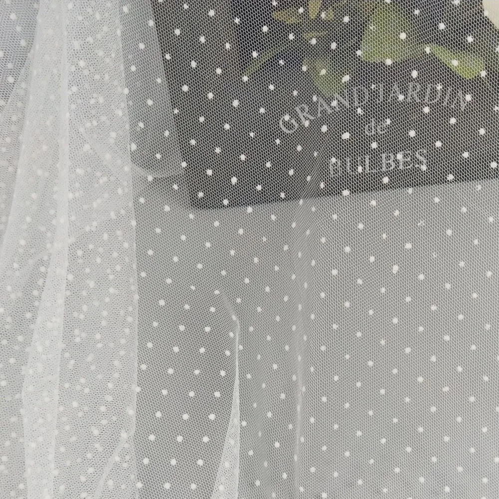 1 ярд 150 см в ширину черный белый Флокированный горошек сетка тюль ткань высокое качество свадебное платье свадебное украшение ткань - Цвет: white
