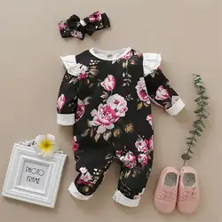 Новинка; одежда с цветочным принтом для новорожденных девочек; костюм ползунки комбинезон; комбинезоны