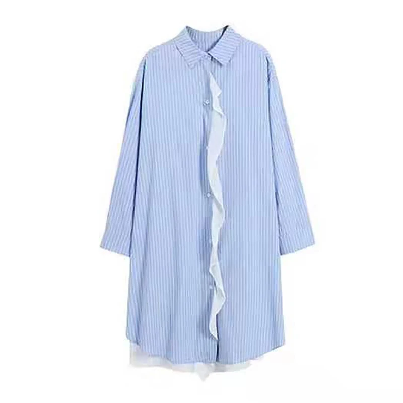 Blue 5447 Новинка, корейский стиль, женские осенние модные Многослойные кофты с длинными рукавами, платье длиной до колена, винтажное Повседневное платье миди, 5447 - Цвет: Blue 5447