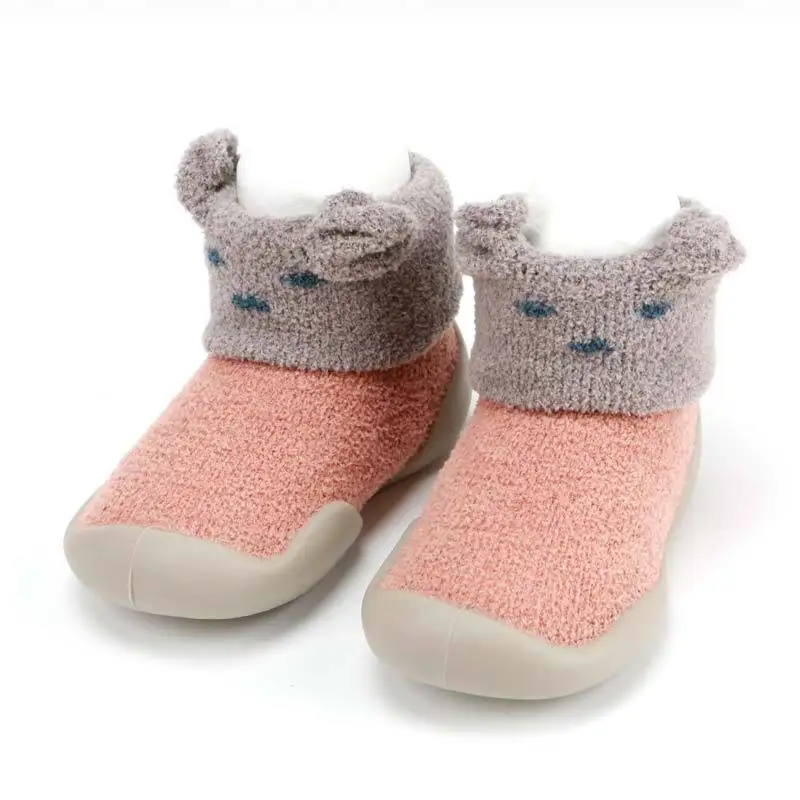 Baby Girl Boys Feather Flanging Dog Baby Shoes Baby Toddler Rubber Sole Shoes Children's Non-Slip Warm Shoes Sole Shope