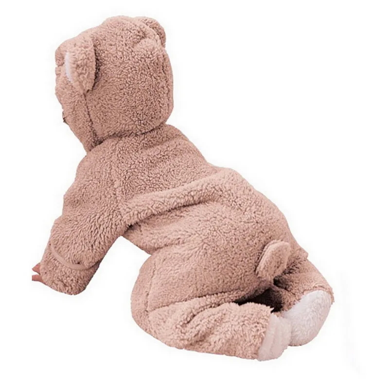 

LOOZYKIT Baby Fleece Romper Baby Boys Girls Coral Hooded Bear Jumpsuit Toddler Autumn Winter Soft Warm Pajamas Infant Playsuit