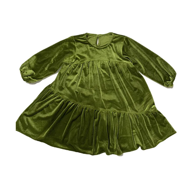 Платье с длинными рукавами для девочек; вельветовые платья для девочек с оборками; платье принцессы для маленьких детей; осенний костюм для маленьких девочек - Цвет: Зеленый