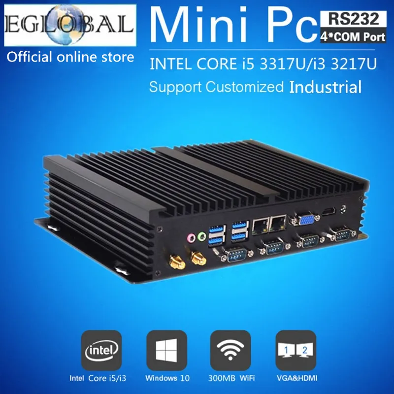 

Topton Fanless Industrial Mini PC Windows XP/7/10 Intel i5 3317U 1037U Dual Nics 4*RS232 Desktop Mini Computer 300M Wifi HD+VGA