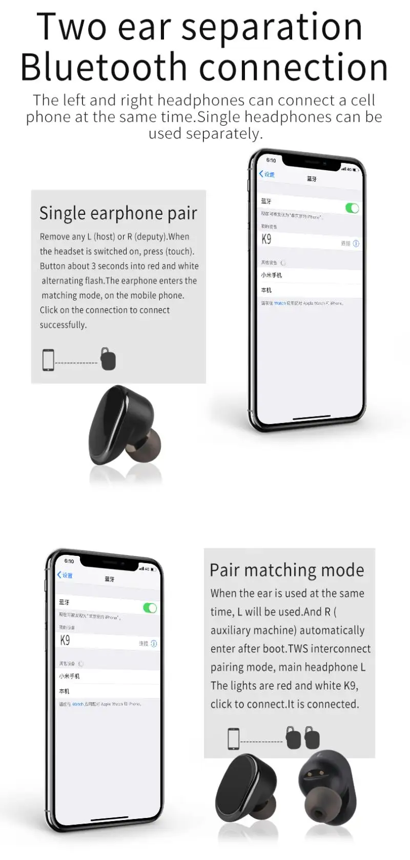 Zeblaze K9 TWS Bluetooth наушники беспроводные Bluetooth наушники V5.0 Handfree спортивные наушники с шумоподавлением