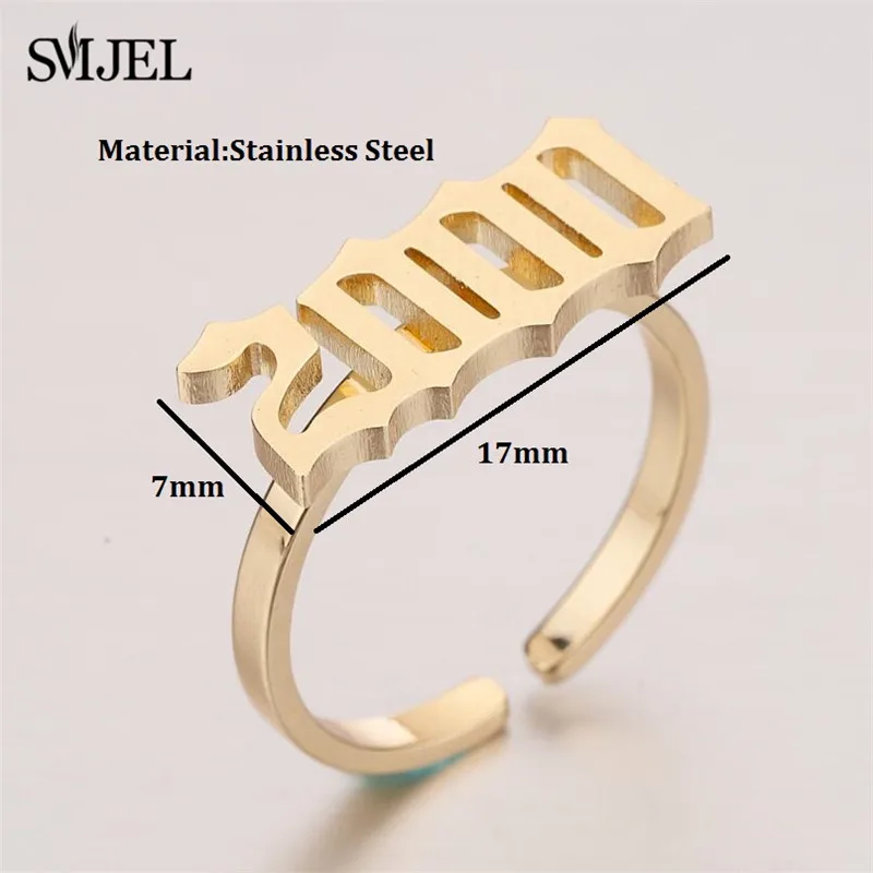 SMJEL 1987 1990 1995 1999 Old English Stainless Steel Number Rings For Men Women Year Calendar Ring Date Adjustable 1980 to