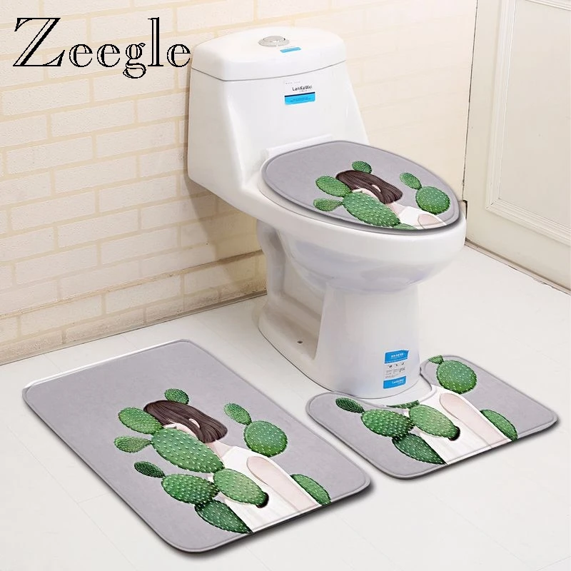 Zeegle 3 шт. коврик для ванной набор фланелевый мягкий туалетный коврик для ног впитывающий Противоскользящий коврик для ванной комнаты коврик для душа туалетный набор