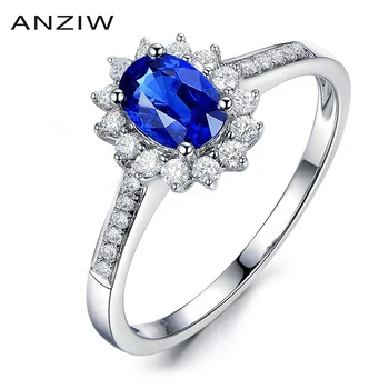 

ANZIW 2 Carat Oval Cut Blue Sona Bridal Halo Rings 925 Sterling Silver Flower Women Rings Wedding Anniversary Jewelry Gifts