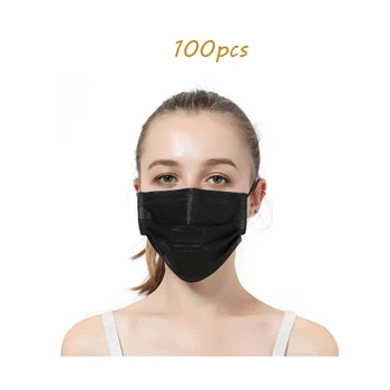 

100PCS Disposable Mouth Mask Breathable Filter Face Mask 3 layer Non-woven Meltblown Masks best quality black mask