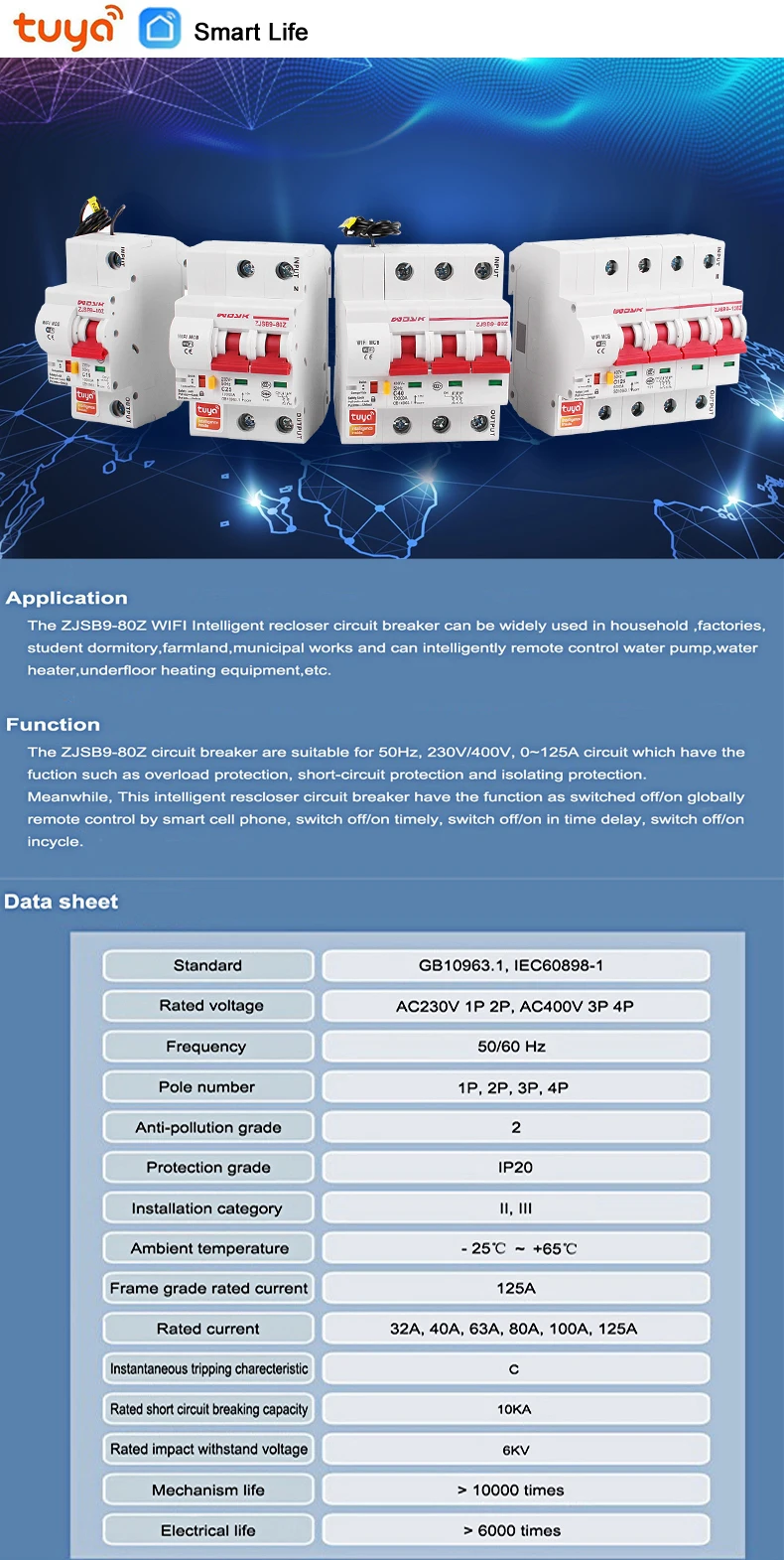 Smart Life 1P WiFi Smart Circuit Breaker overload short circuit protection with Amazon Alexa for Smart Home