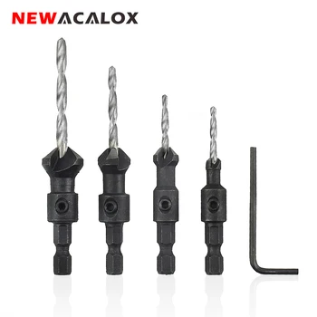 

NEWACALOX 4PCS Wood Countersink Drill Bit Set Carving Tools Boring Counterbore Hex Shank Chamfer Bore Hole Cutter Woodworking
