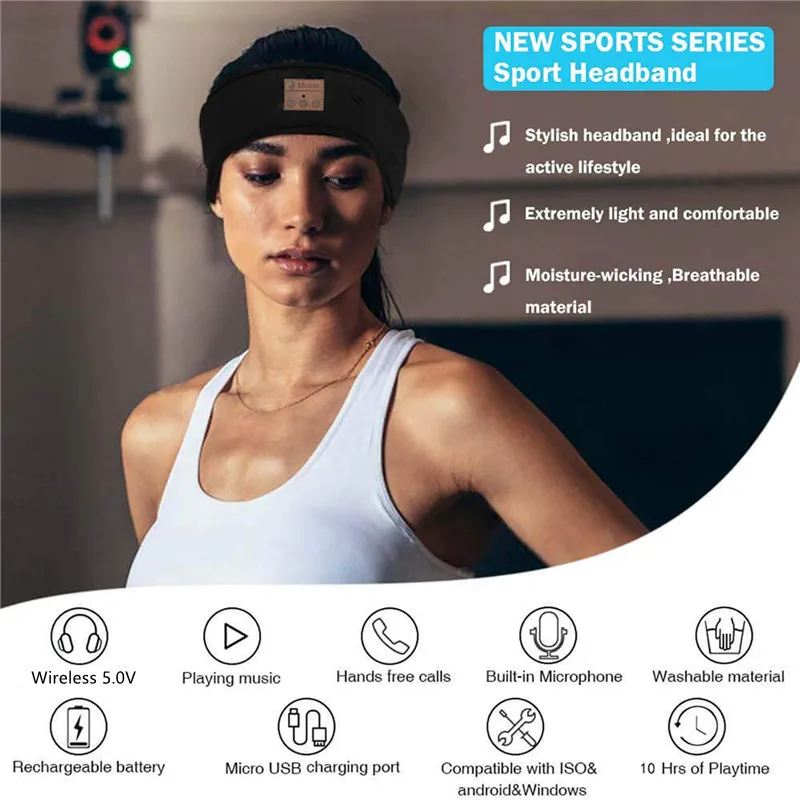 Women Wireless Music Eye Mask Bluetooth-compatible Sleeping Earphone Man Smart Sport Headband Headset with Mic Yoga Hair Bands 3