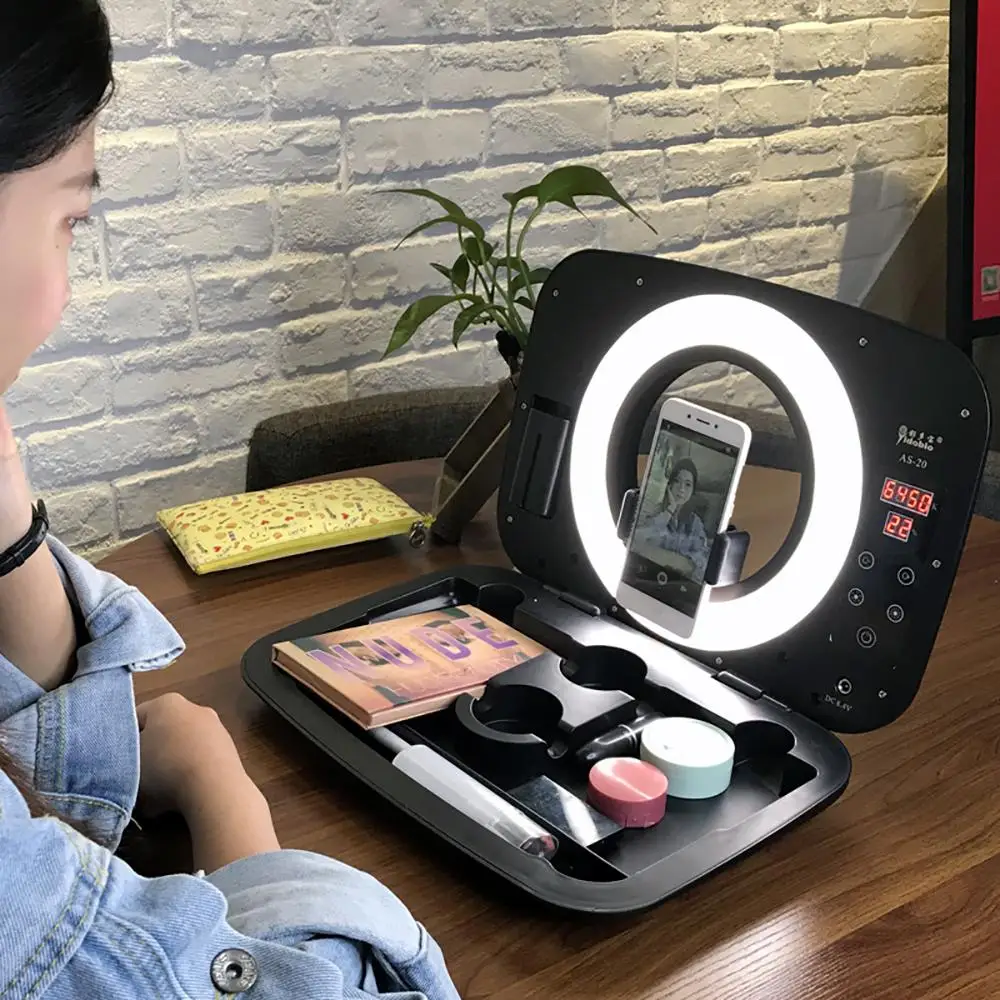 

Yidoblo AS-20 makeup box case ring lamp with handbag Dimmable 2800-9900K Warm & Cold ring light touch screen make up travel box