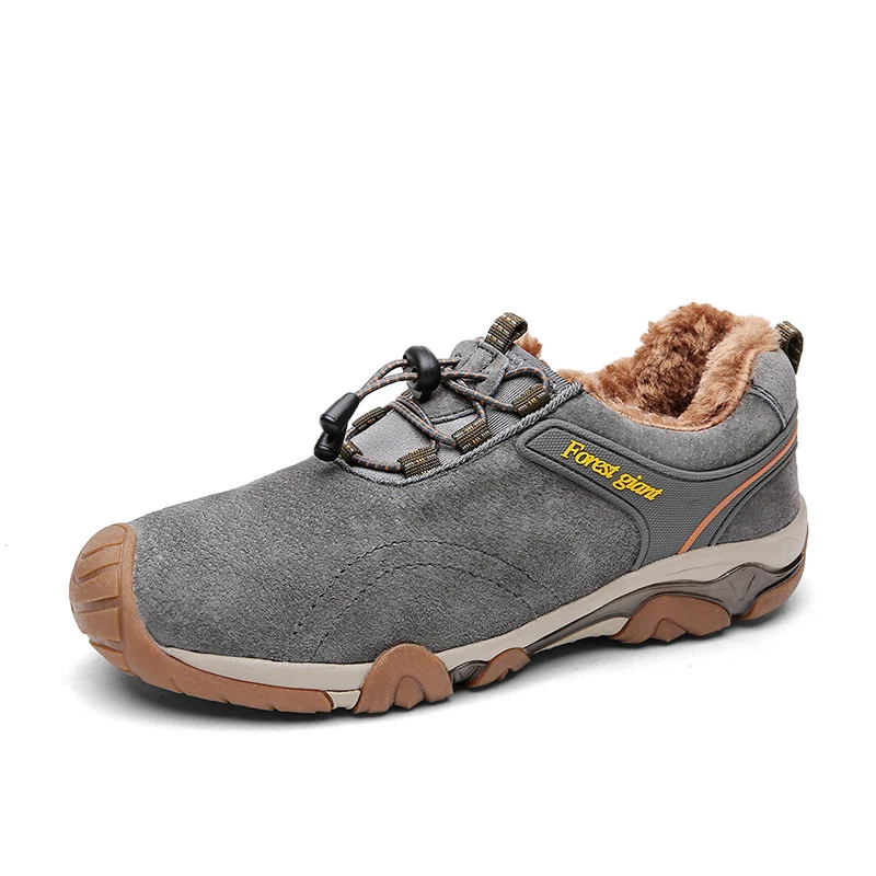 Мужская альпинистская обувь; сезон осень-зима; мужские походные кроссовки; теплые зимние мужские туфли; большие хлопковые уличные альпинистские туфли для мужчин - Цвет: Gray Plush