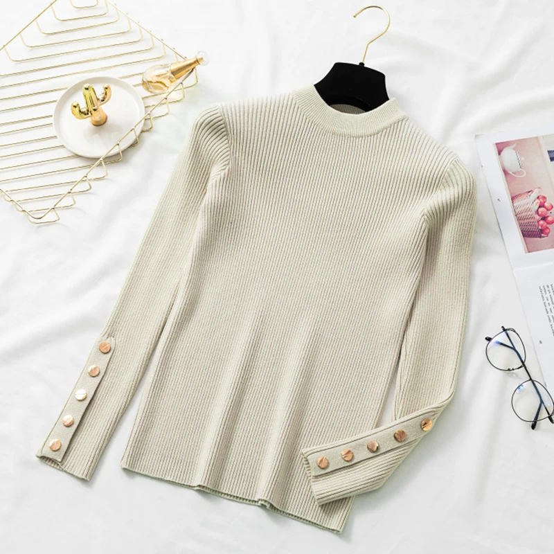 Новинка осени 2019 женский свитер с круглым вырезом пуловер однотонный цвет