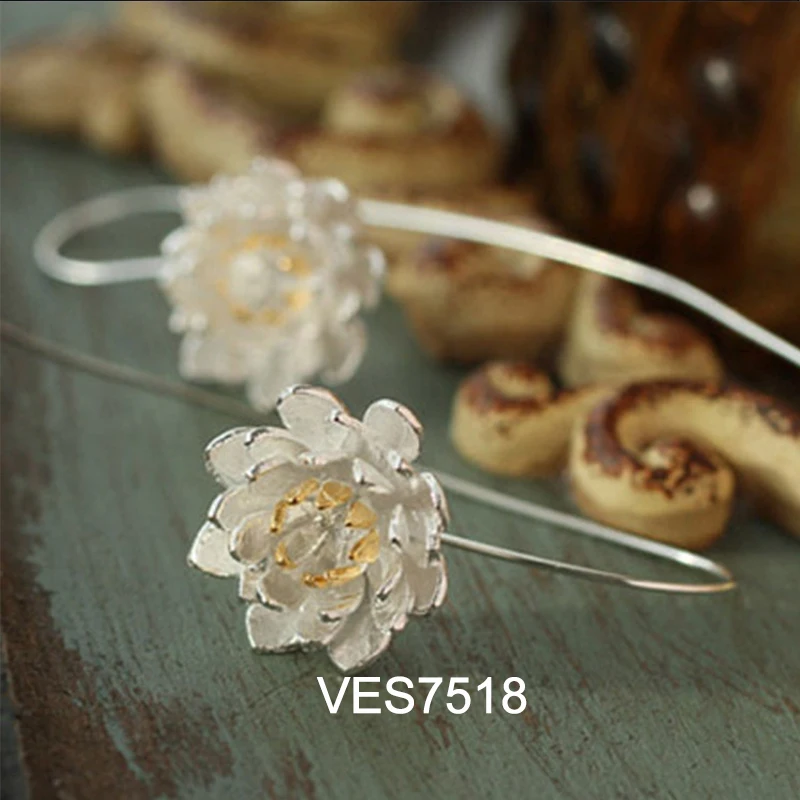 XIYANIKE 925 пробы серебряные серьги-гвоздики для женщин, простые, ручной работы, цветок, геометрический, модные, ювелирные изделия - Окраска металла: VES7518