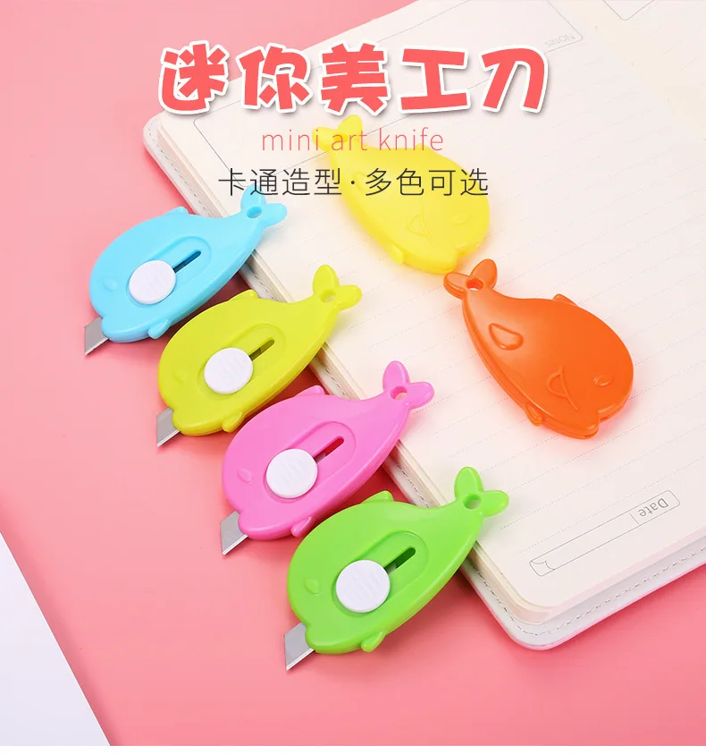 Mini Cartoon Utility Knife Compact and Portable Unpacking Paper Cutting Envelope Dolphin Whale Art Student Tool Color Random