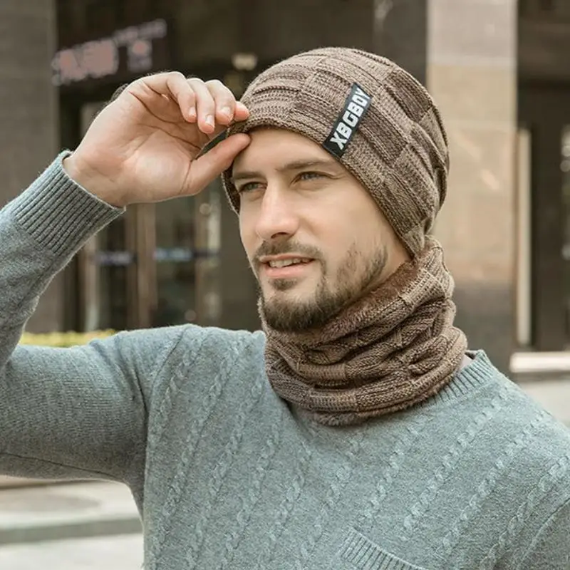 Осенние и зимние шапки плюс бархатные толстые шерстяные шапки, вязаные шапки с капюшоном, мужские вязаные шапки, зимние шапки, костюмы с нагрудниками, толстые шерстяные шапки