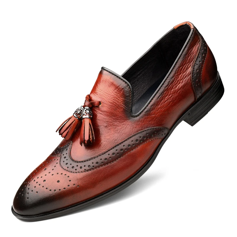 Мужские туфли-оксфорды из натуральной коровьей кожи; модельные туфли; размеры 36-48; модные броги; деловая Свадебная мужская обувь - Цвет: Red brown