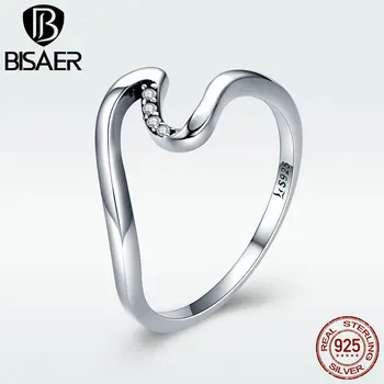 

Ring Genuine 925 Sterling Silver Clear CZ Minimalist Simple Wave Finger Ring for Women Chic Stylish Fine Jewerly Gift GXR378
