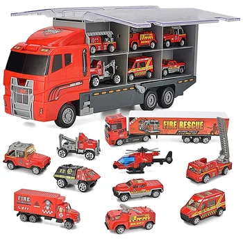 

12Pcs/Set Mini Diecast Alloy Car 2In1 Model Engineering Toy Vehicles Carrier Truck with Ejection & Carry Function Xmas Gift,Red