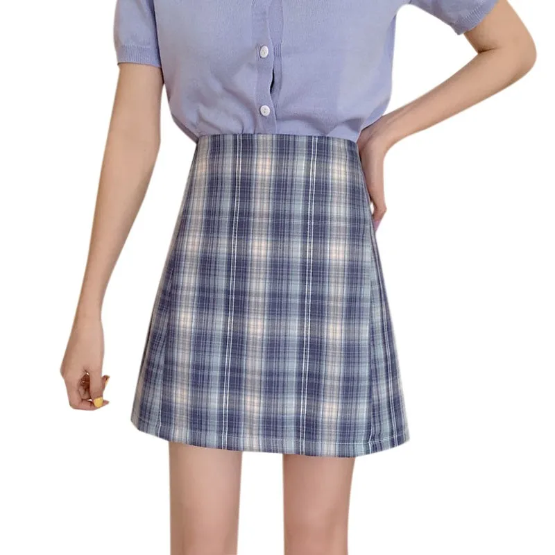 

Liva Girl Retro Skirt Plaid Falda Thin Versatile High Waist Simple Picture Color Xl Vetements Femmes 2020 New