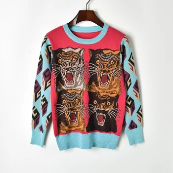 

Tiger Animal Print Sweater Women Leopard Fall Winter Sweaters Fashion Fuzzy Turtleneck Jumper Pullover Clothes Plus Size