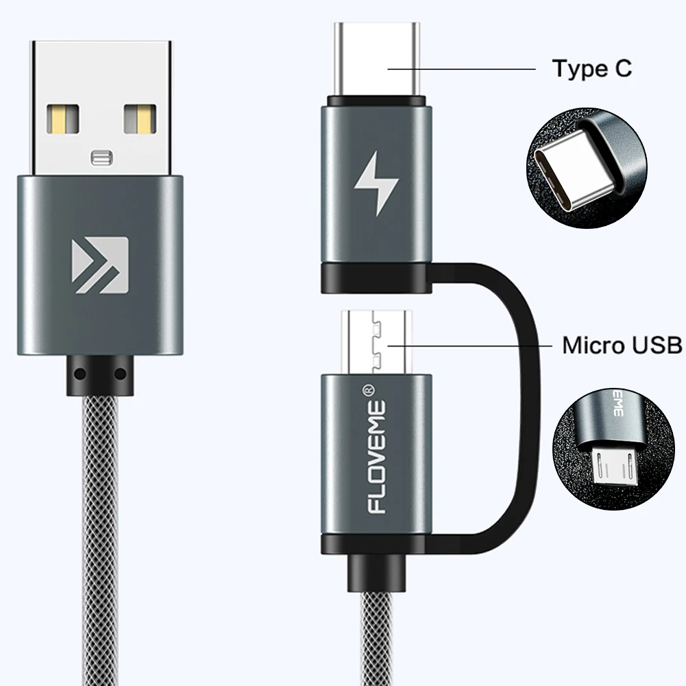 FLOVEME 2 в 1 Micro USB/type C 2.8A Быстрая зарядка двухсторонняя синхронизация передачи данных Кабель зарядного устройства для samsung huawei 1 м кабель