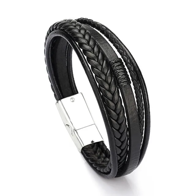 Trendy Genuine Leather Bracelets Men Stainless Steel Multilayer Braided Rope Bracelets for Male Female Bracelets Jewelry H22230
