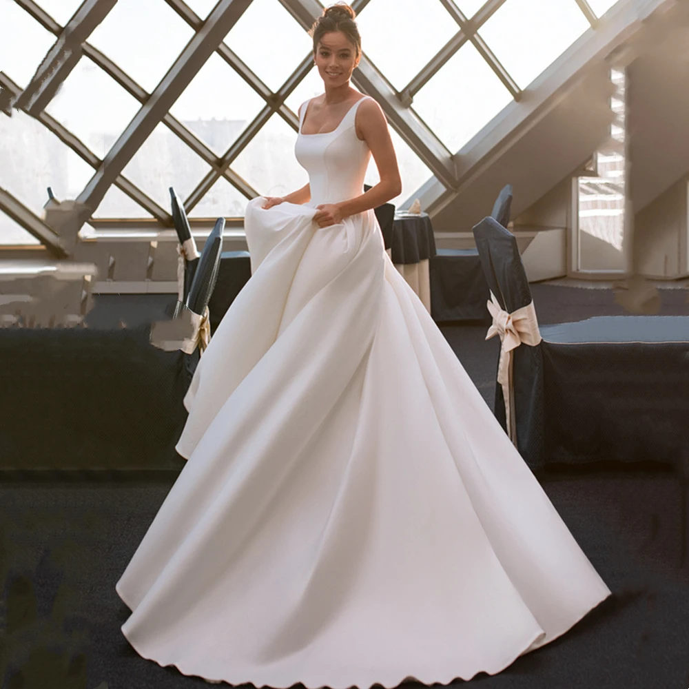 Classic Princess Wedding Dresses 2022 A Line Square Neck Little Train Cheap Plus Size Bridal Gowns Marriage Party Dress | Свадьбы и
