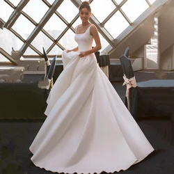 Classic Princess Wedding Dresses 2022 A Line Square Neck Little Train Cheap Plus Size Bridal Gowns Marriage Party Dress