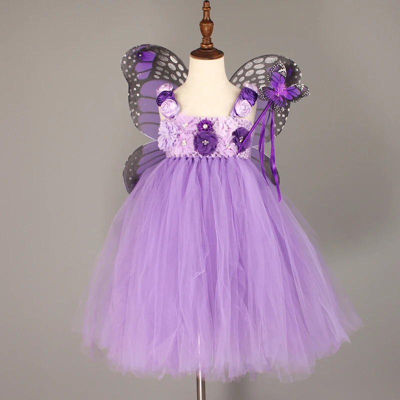 Lavander Flower Girl Tutu Dress Birthday Wedding Jr. Bridesmaid Tulle Dress Monarch Butterfly Kids Dance Recital Ball Gown (9)