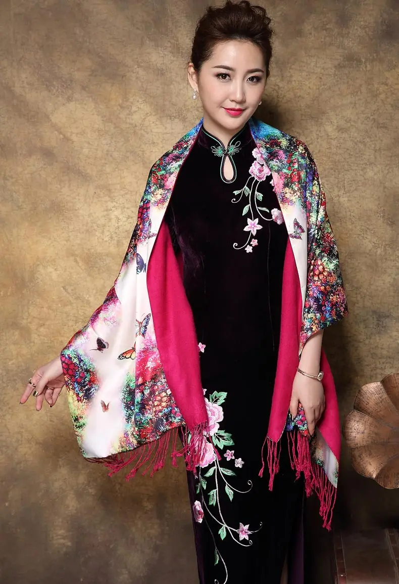 Национальный стиль Cheongsam картина маслом шаль шарф женский шелковый кашемировый шарф ретро свадьба вечеринка накидка палантин обертывания