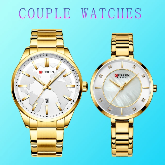 Curren Couple Watches Man And Woman For Lovers Gold Stainless Steel Dress Minimalist Watch Men 2019 Waterproof Relogio Masculino 1