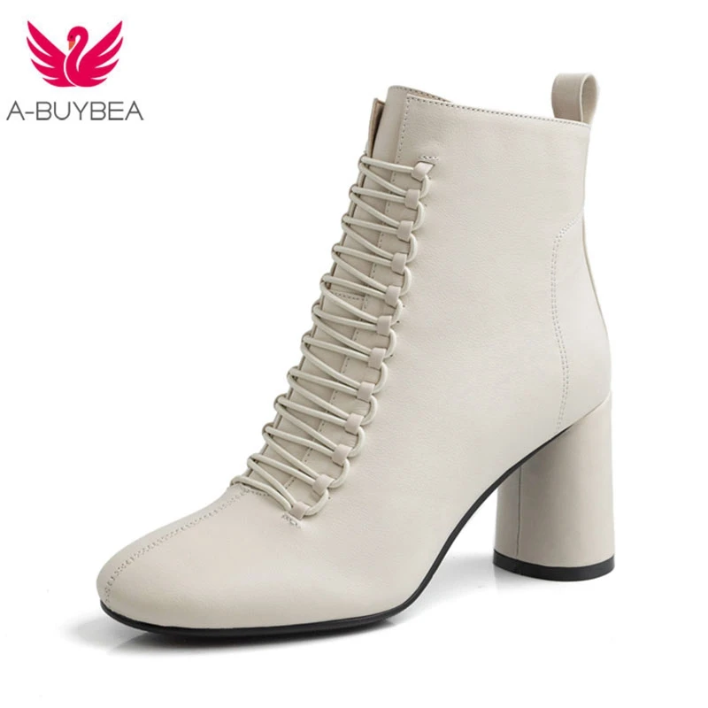 INS/женские ботильоны из натуральной кожи с круглым носком на высоком каблуке